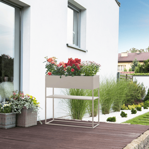 Suporte para plantas Joensuu com prateleira 80x80x25cm cinzento claro en.casa Suporte para plantas Joensuu com prateleira 80x80x25cm cinzento claro en.casa