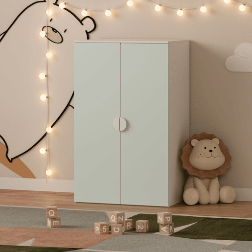 Armário de criança Sandnes com 2 portas 123x60x40 cm Branco  Verde en.casa