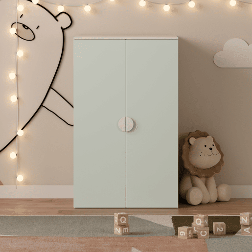 Armário de criança Sandnes com 2 portas 123x60x40 cm Branco  Verde en.casa