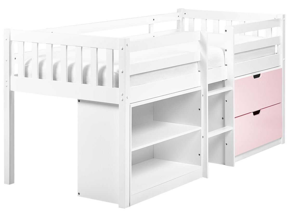 Beliani Cama de media altura Madera de caucho SUSVILLE 97x207 Rosa