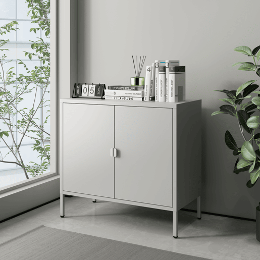 Armário de escritório Hailuoto com compartimentos e 2 portas de aço 75 x 80 x 40 cm - Cinzento claro en.casa Armário de escritório Hailuoto com compartimentos e 2 portas de aço 75 x 80 x 40 cm - Cinzento claro en.casa