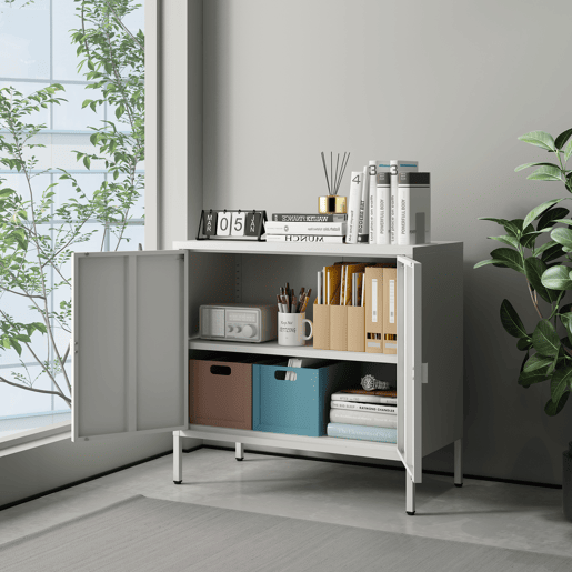 Armário de escritório Hailuoto com compartimentos e 2 portas de aço 75 x 80 x 40 cm - Cinzento claro en.casa Armário de escritório Hailuoto com compartimentos e 2 portas de aço 75 x 80 x 40 cm - Cinzento claro en.casa