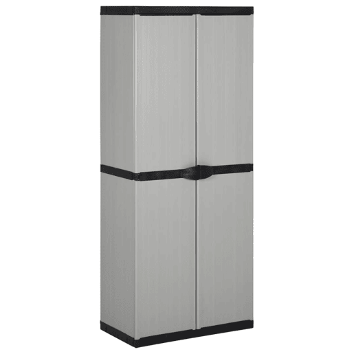 vidaXL Armário arrumação jardim 3 prateleiras 68x40x168cm cinzapreto vidaXL Armário arrumação jardim 3 prateleiras 68x40x168cm cinzapreto