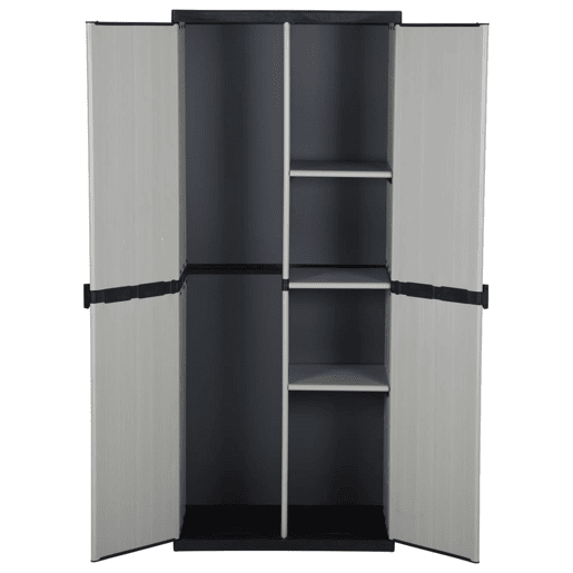 vidaXL Armário arrumação jardim 3 prateleiras 68x40x168cm cinzapreto vidaXL Armário arrumação jardim 3 prateleiras 68x40x168cm cinzapreto