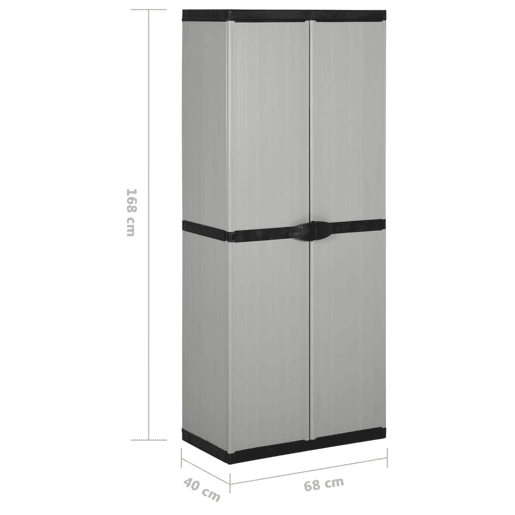 vidaXL Armário arrumação jardim 3 prateleiras 68x40x168cm cinzapreto vidaXL Armário arrumação jardim 3 prateleiras 68x40x168cm cinzapreto