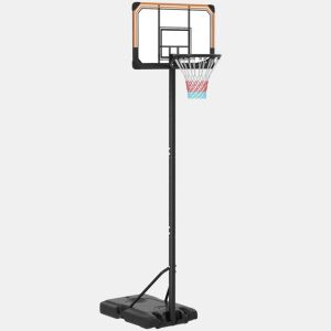 SPORTNOW Tabela de Basquetebol de Exterior com Altura Ajustável 235-264 cm Tabela de Basquetebol com Suporte para Bola Rodas e Base Recarregável Preto