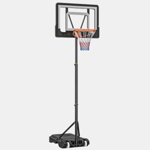 HOMCOM Tabela de Basquetebol para Exterior com Altura Ajustável 206-260 cm Cesta de Basquetebol com Rodas e Base Recarregável para Adolescentes e Adultos Preto