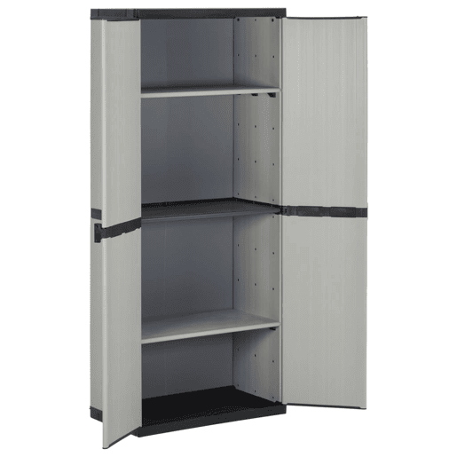 vidaXL Armário arrumação jardim 3 prateleiras 68x40x168cm cinzapreto vidaXL Armário arrumação jardim 3 prateleiras 68x40x168cm cinzapreto