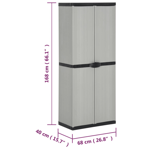 vidaXL Armário arrumação jardim 3 prateleiras 68x40x168cm cinzapreto vidaXL Armário arrumação jardim 3 prateleiras 68x40x168cm cinzapreto