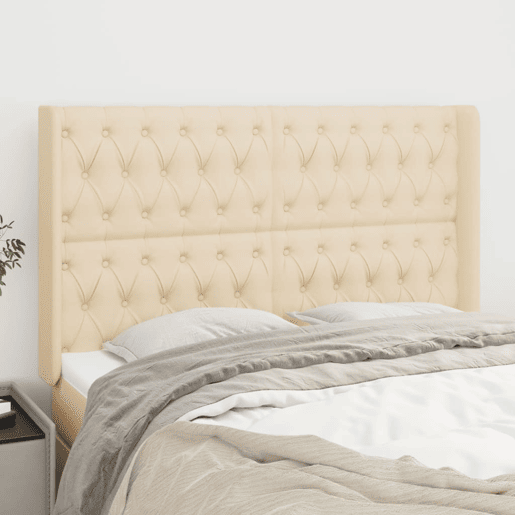 vidaXL Cabeceira de cama c abas tecido 163x16x118128 cm cor crème