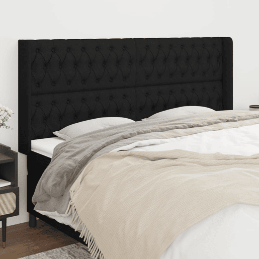 vidaXL Cabeceira de cama c abas tecido 203x16x118128 cm preto