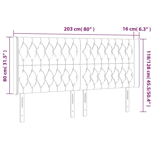 vidaXL Cabeceira de cama c abas tecido 203x16x118128 cm preto