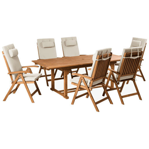 Conjunto de refeições de jardim 6 lugares JAVA PREMIUM Madeira de acácia Taupe