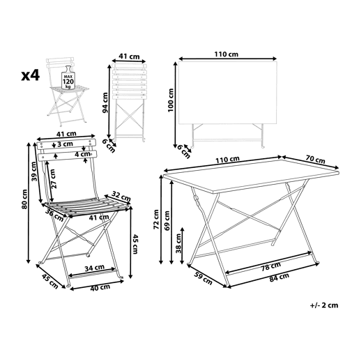 Conjunto de refeições de jardim 4 lugares FIORI Dobrável Metal Rosa pastel
