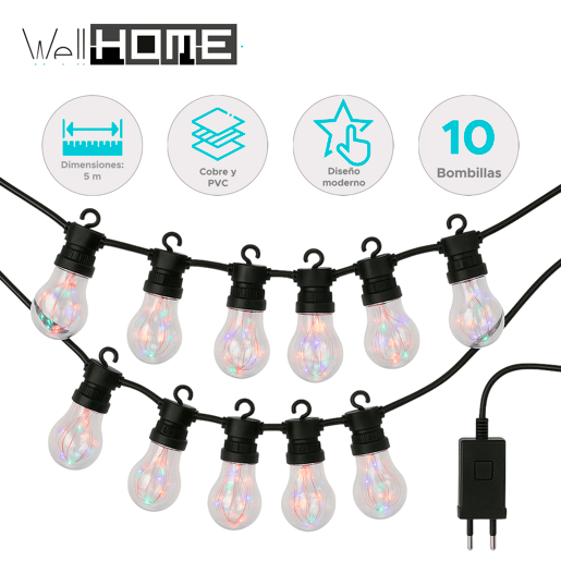 Luzes de corda com temporizador e 10 lâmpadas LED A60