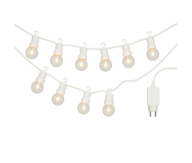 Guirnalda de luces led blancas cálidas para decoración interior, 10 bolas g50 de pvc y cobre, con temporizador y transformador incluido