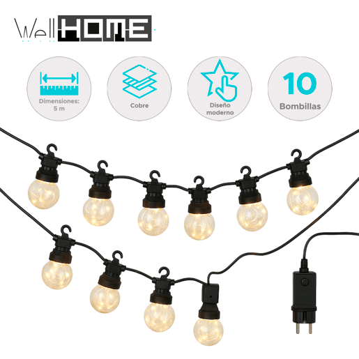 Luzes de LED quentes com temporizador - 10 lâmpadas