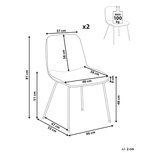 Conjunto de 2 cadeiras de jantar LORIDA Tecido Cinzento claro