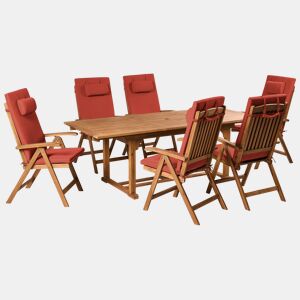 Conjunto de refeições de jardim 6 lugares JAVA PREMIUM Madeira de acácia Vermelho