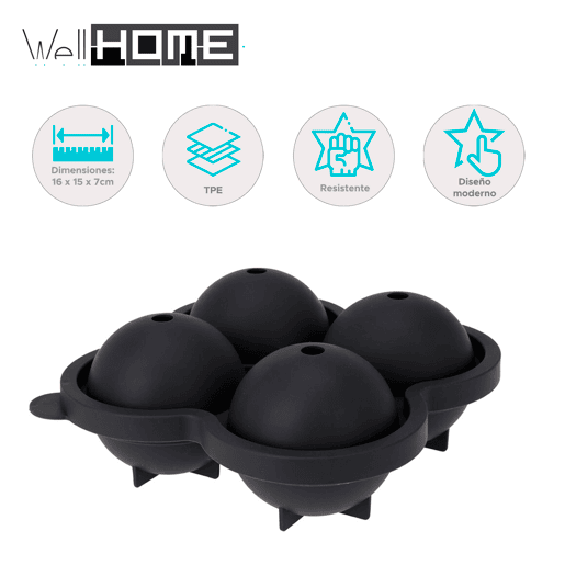 Bandeja para fazer bolas de gelo 4 bolas de TPE cinza 16x15x7cm
