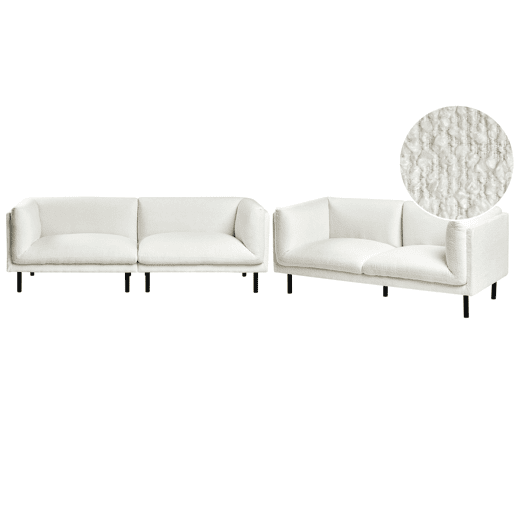 Conjunto de sala de estar VORGOD Bouclé Branco creme 5 lugares