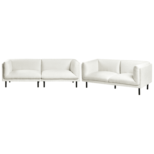 Conjunto de sala de estar VORGOD Bouclé Branco creme 5 lugares