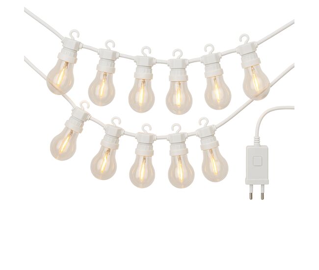 Guirnalda de luces led con 10 bombillas blancas cálidas y temporizador - cable blanco de 5m incluido
