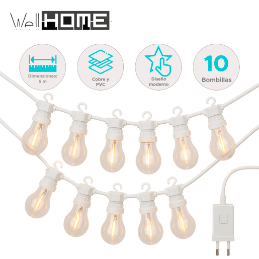 Luzes de LED com 10 lâmpadas quentes e temporizador