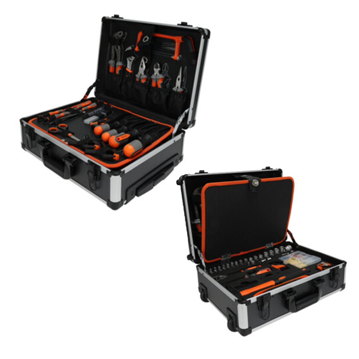 Carro de caja de herramientas con 88 piezas - aluminio y acero, mango de acero, ruedas para transporte