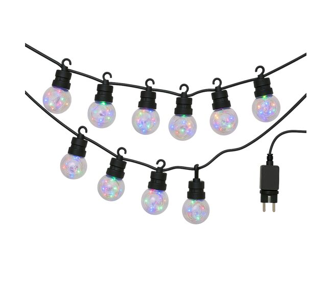 Guirnalda de luces multicolor con bombillas g50 y temporizador - decoración led para exterior e interior, 10 bombillas, cable 5 metros