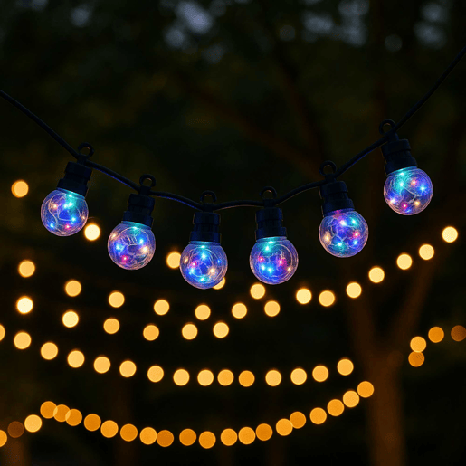 Luzes de corda com lâmpadas G50 e temporizador - 10 lâmpadas