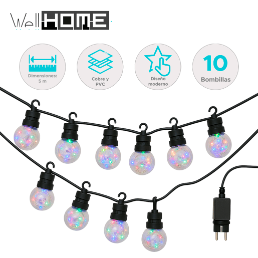 Luzes de corda com lâmpadas G50 e temporizador - 10 lâmpadas
