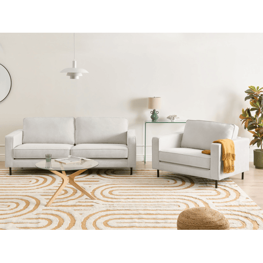 Conjunto de sala de estar SAVALEN Tecido Branco creme 4 lugares Conjunto de sala de estar SAVALEN Tecido Branco creme 4 lugares