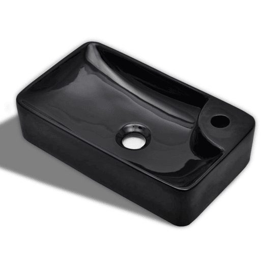 Lavatório - Lavabo - Pia de banheiro cerâmica redondo com furo para torneira, preto