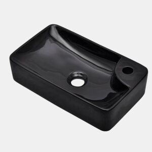 Lavatório - Lavabo - Pia de banheiro cerâmica redondo com furo para torneira, preto