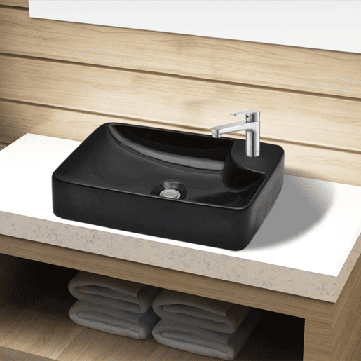 Lavatório - Lavabo - Pia de banheiro cerâmica redondo com furo para torneira, preto