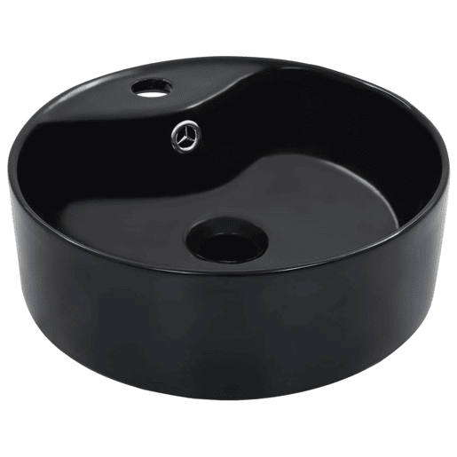 Lavatório - Lavabo - Pia de banheiro com extravasamento 36x13 cm cerâmica preto