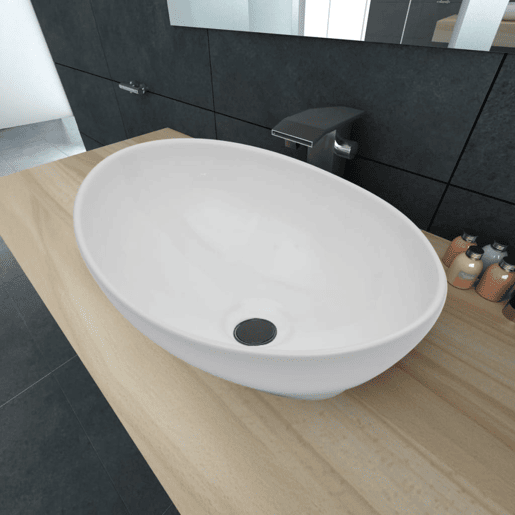 Lavatório - Lavabo - Pia de banheiro de luxo em cerâmica oval 40 x 33 cm branco