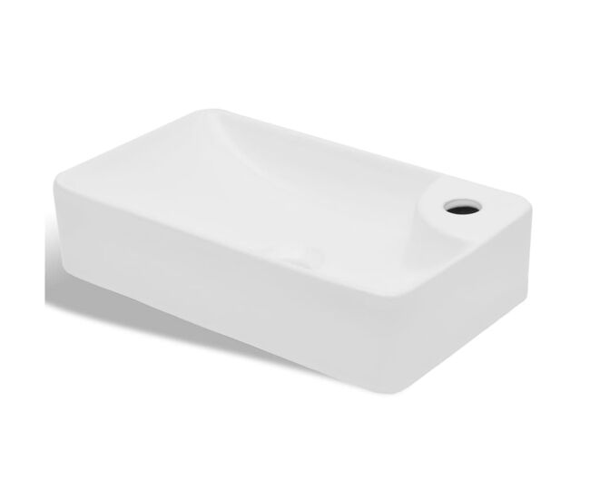 Lavabo - lavamanos de cerámica con orificio de grifo y desagüe blanco