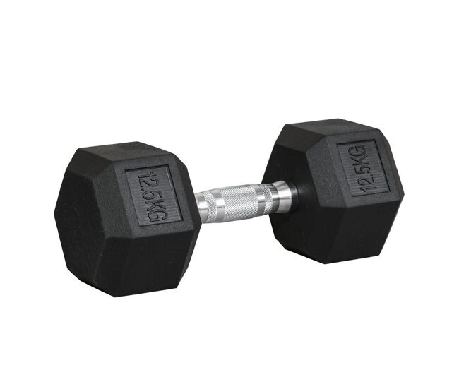 Homcom mancuerna hexagonal 12,5 kg de hierro fundido, pesas de metal recubiertas de goma, con mango moleteado, para entrenamiento en casa, gimnasio, y oficina, negro y plata