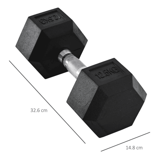 HOMCOM Haltere Hexagonal 12,5 kg em Ferro Fundido Pesos de Aço Revestidos a Borracha com Pega Texturizada para Musculação Treino em Casa Ginásio Preto