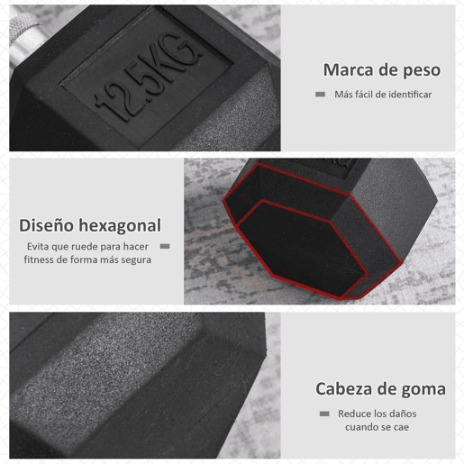 HOMCOM Haltere Hexagonal 12,5 kg em Ferro Fundido Pesos de Aço Revestidos a Borracha com Pega Texturizada para Musculação Treino em Casa Ginásio Preto