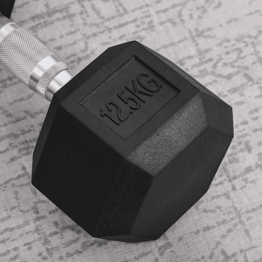 HOMCOM Haltere Hexagonal 12,5 kg em Ferro Fundido Pesos de Aço Revestidos a Borracha com Pega Texturizada para Musculação Treino em Casa Ginásio Preto