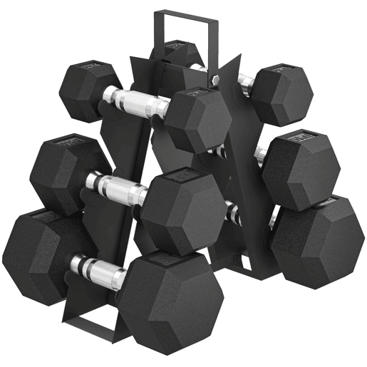 SPORTNOW Conjunto de Halteres 6 Peças 2 x 2 kg 2 x 5 kg 2 x 8 kg Halteres Hexagonais com Revestimento em Borracha Antideslizante e Suporte de Armazenamento para Treino em Casa Ginásio Preto