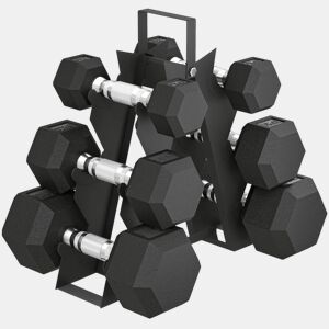 SPORTNOW Conjunto de Halteres 6 Peças 2 x 2 kg 2 x 5 kg 2 x 8 kg Halteres Hexagonais com Revestimento em Borracha Antideslizante e Suporte de Armazenamento para Treino em Casa Ginásio Preto