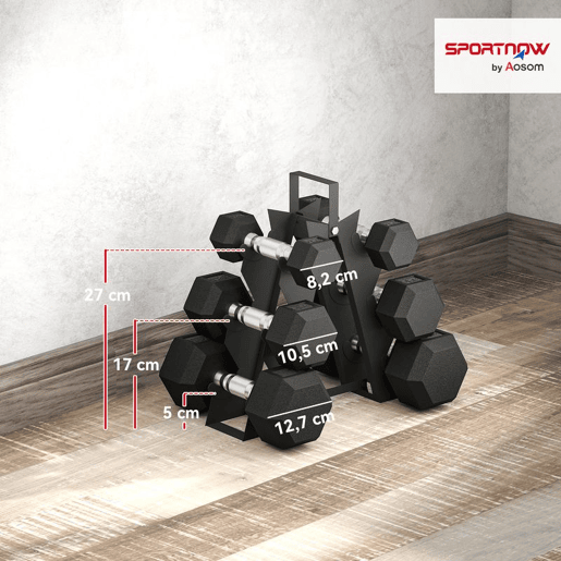 SPORTNOW Conjunto de Halteres 6 Peças 2 x 2 kg 2 x 5 kg 2 x 8 kg Halteres Hexagonais com Revestimento em Borracha Antideslizante e Suporte de Armazenamento para Treino em Casa Ginásio Preto