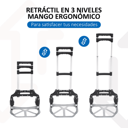 HOMCOM Carrinho de mão dobrável de alumínio Altura ajustável de 3 níveis Fácil transporte Carga 70 kg 41x38,5x100 cm Preto e cinza