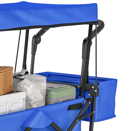 Outsunny Carrinho de Transporte Dobrável para Praia Campismo Viajem com Toldo Guiador Rodas Altura Ajustável Carga Máxima 68kg 117x55x98 cm Azul