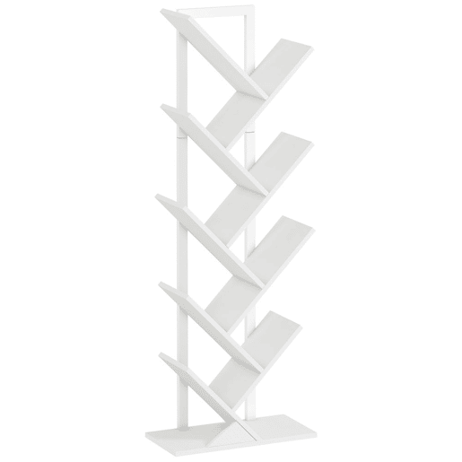 HOMCOM Estante em Forma de Árvore de 9 Níveis Estante de Livros com 9 Prateleiras e Estrutura de Aço para Sala de Estar Escritório Estúdio Quarto 50x24x136 cm Branco