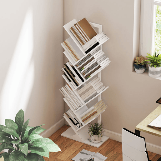 HOMCOM Estante em Forma de Árvore de 9 Níveis Estante de Livros com 9 Prateleiras e Estrutura de Aço para Sala de Estar Escritório Estúdio Quarto 50x24x136 cm Branco
